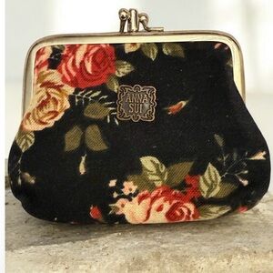 Anna Sui Black and Red Floral Clutch